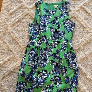 J.Crew Factory Floral Sleeveless Sheath Dress Textured in Green and Blue Size 6